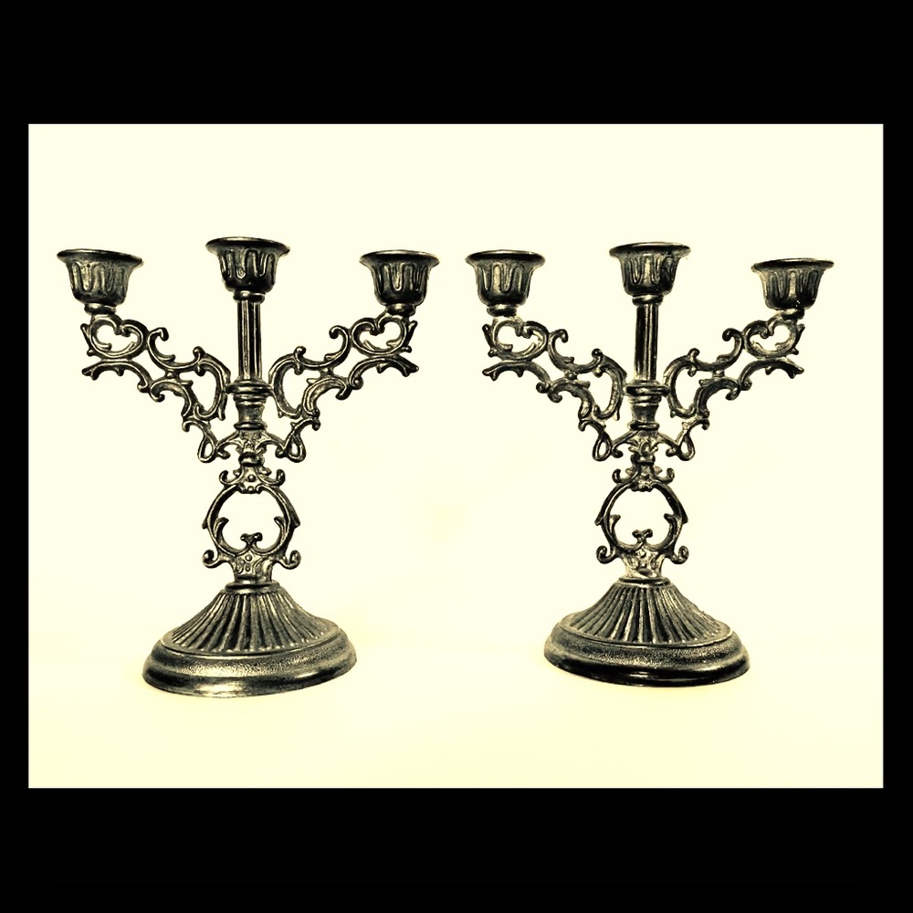 Set of  2 Vintage Pewter Candelabras